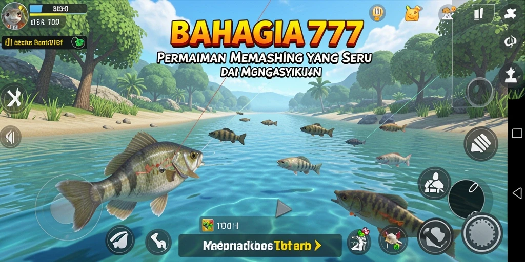 Tampilan gameplay seru di BAHAGIA777 saat menangkap ikan.