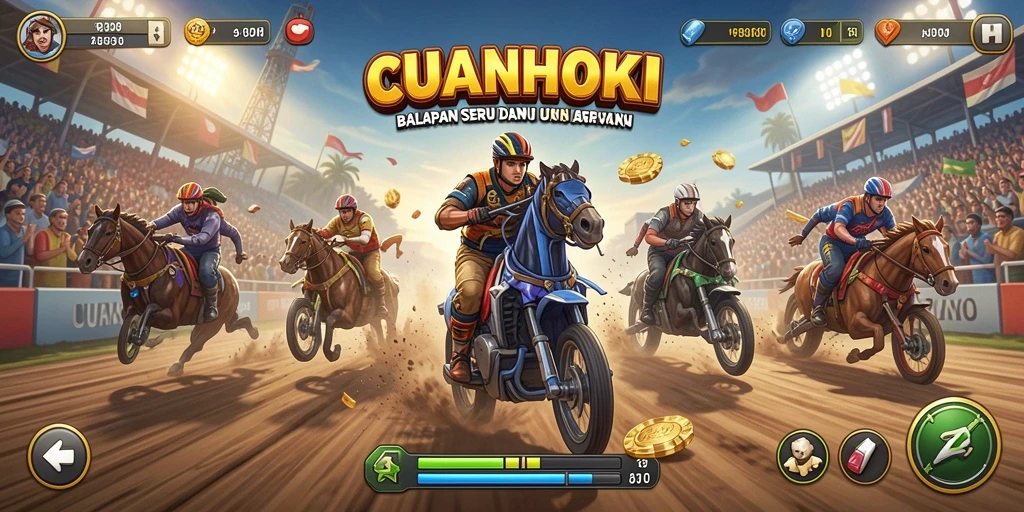 Tampilan screenshot CUANHOKI menampilkan balapan yang mendebarkan dan visual yang memukau.