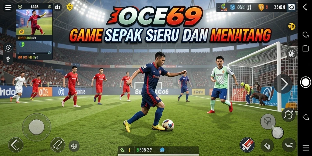Tampilan gameplay OCE69 yang mendebarkan saat pertandingan sepak bola.