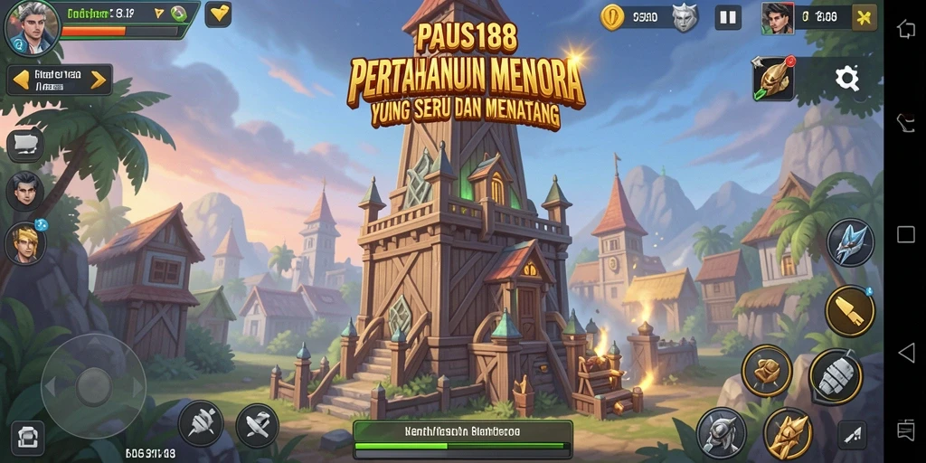 Screeenshot gameplay PAUS188 menampilkan menara siap bertahan dari serangan musuh.