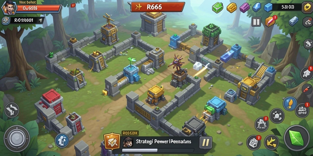 Screenshot gameplay RR666 menampilkan aksi seru dalam strategi Tower Defense.
